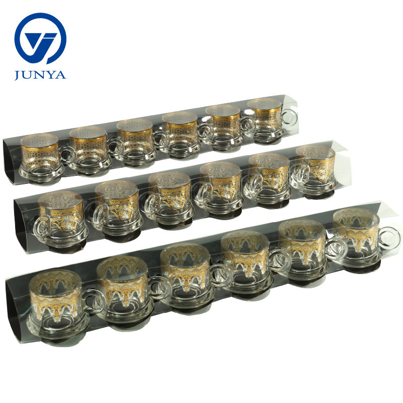 Glass Black Tea Mug Gift Set with Unique Design Pattern
