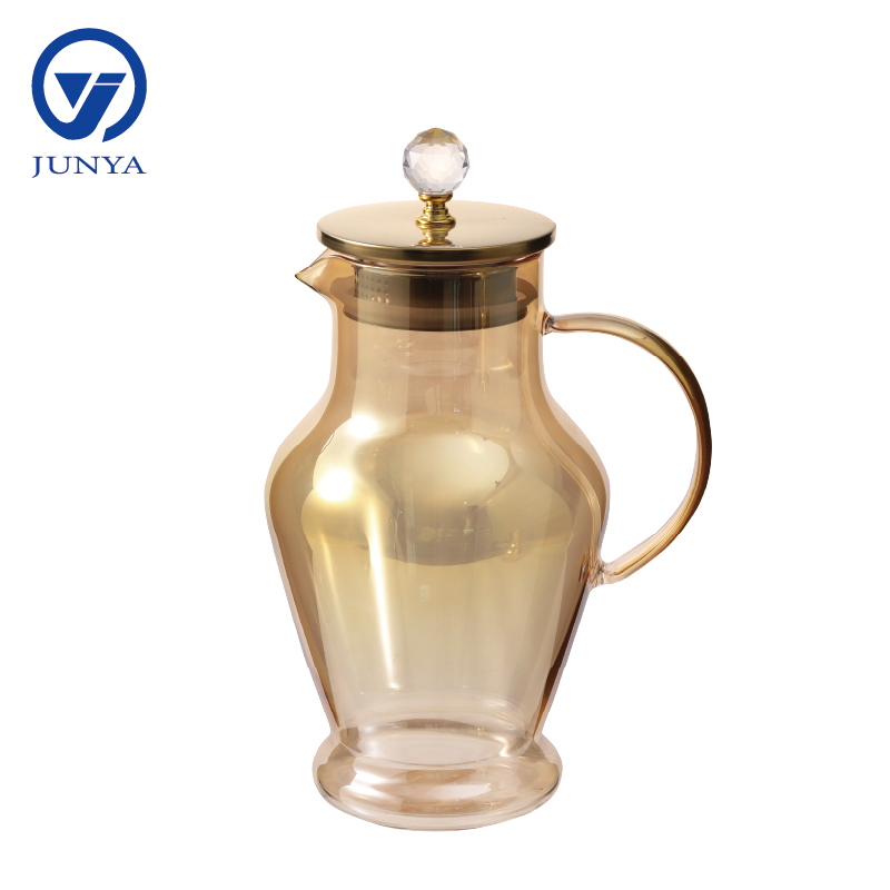 High-Borosilicate Glass Water&Tea Jug with Electroplating Calabash Shape