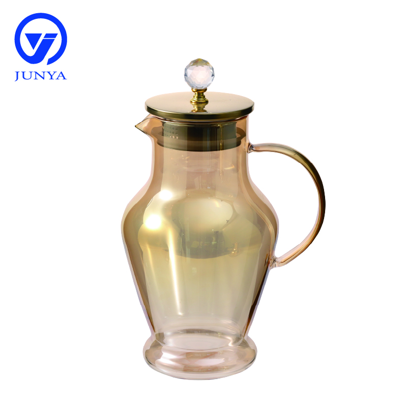 High-Borosilicate Glass Water&Tea Jug with Electroplating Calabash Shape