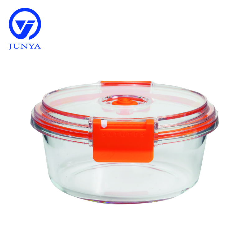 High-Borosilicate Glass Food Container with Orange Vacuum Lid Round Shape