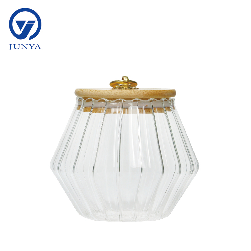 High-Borosilicate Glass Storage Jar with Bamboo Wood Ring Lid Stripe Inside
