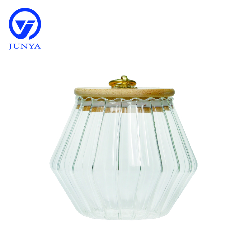 High-Borosilicate Glass Storage Jar with Bamboo Wood Ring Lid Stripe Inside