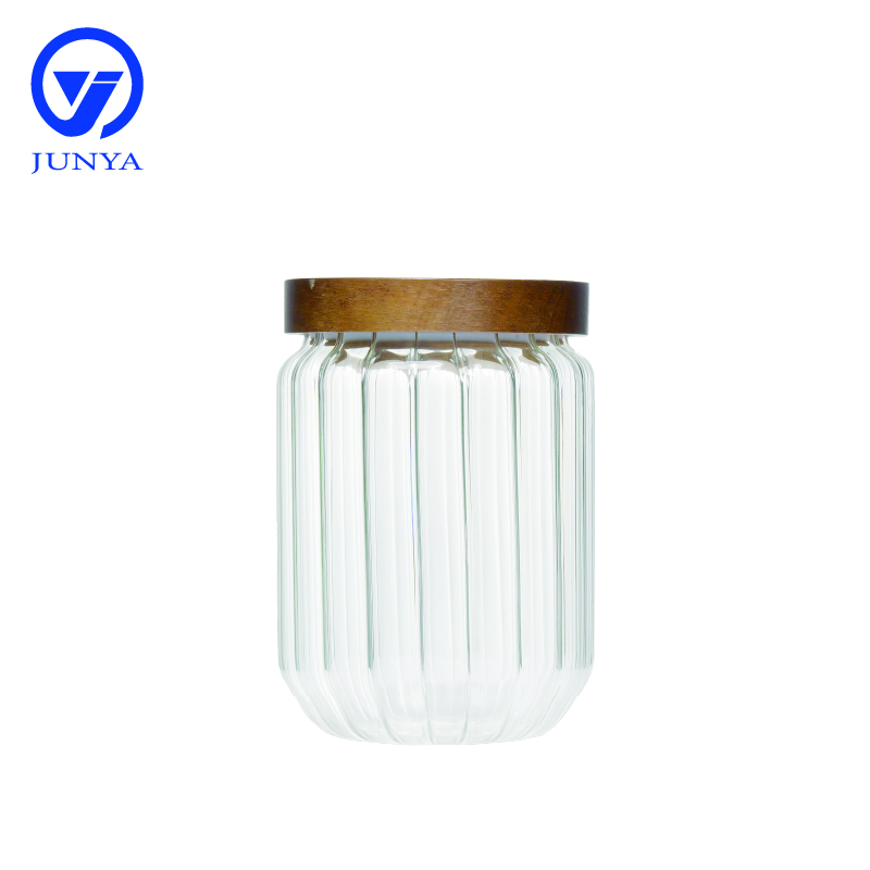 High-Borosilicate Glass Storage Jar with Bamboo Wood Lid Stripe Pattern