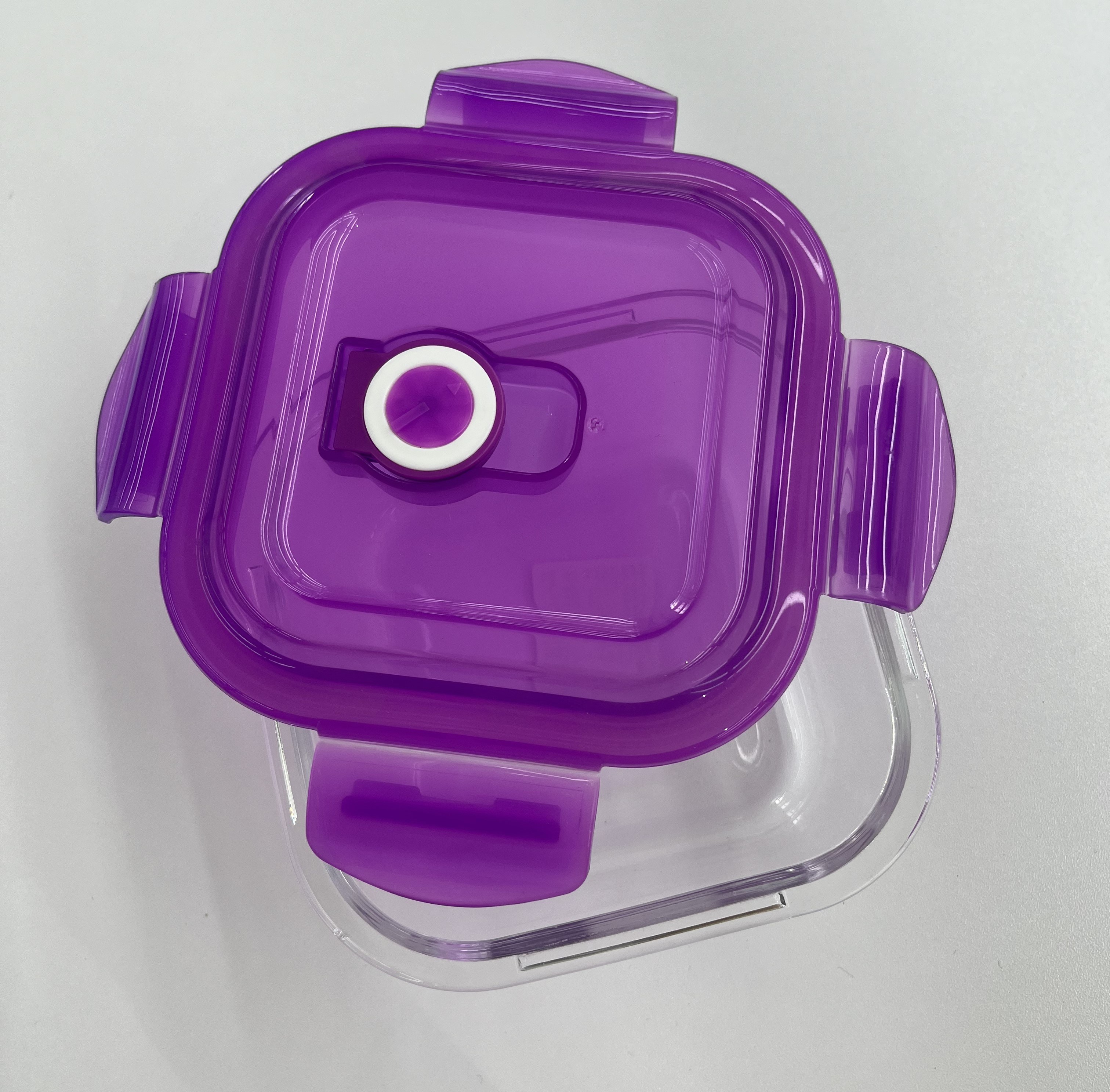 Square Glass Food Container with Plastic Valve Lid B