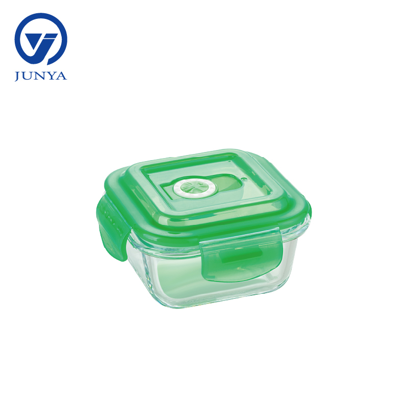 Square Glass Food Container with Plastic Valve Lid B