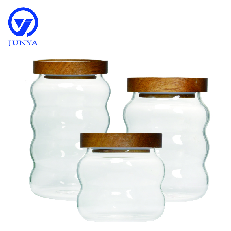 High-Borosilicate Glass Storage Jar with Bamboo Wood Lid Modern Shape