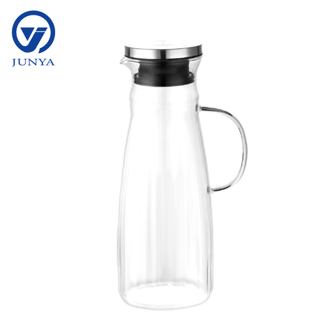 Large High-Borosilicate Glass Jug with Stainless Steel Lid Stripe Shape