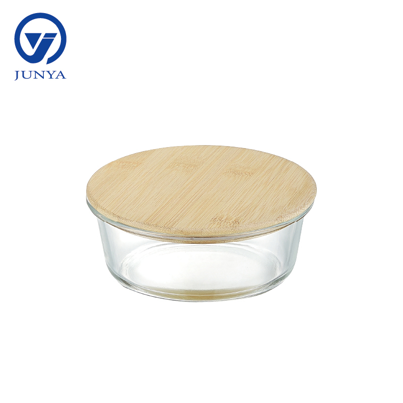High-Borosilicate Glass Food Container with Bamboo Wood Lid Round Shape
