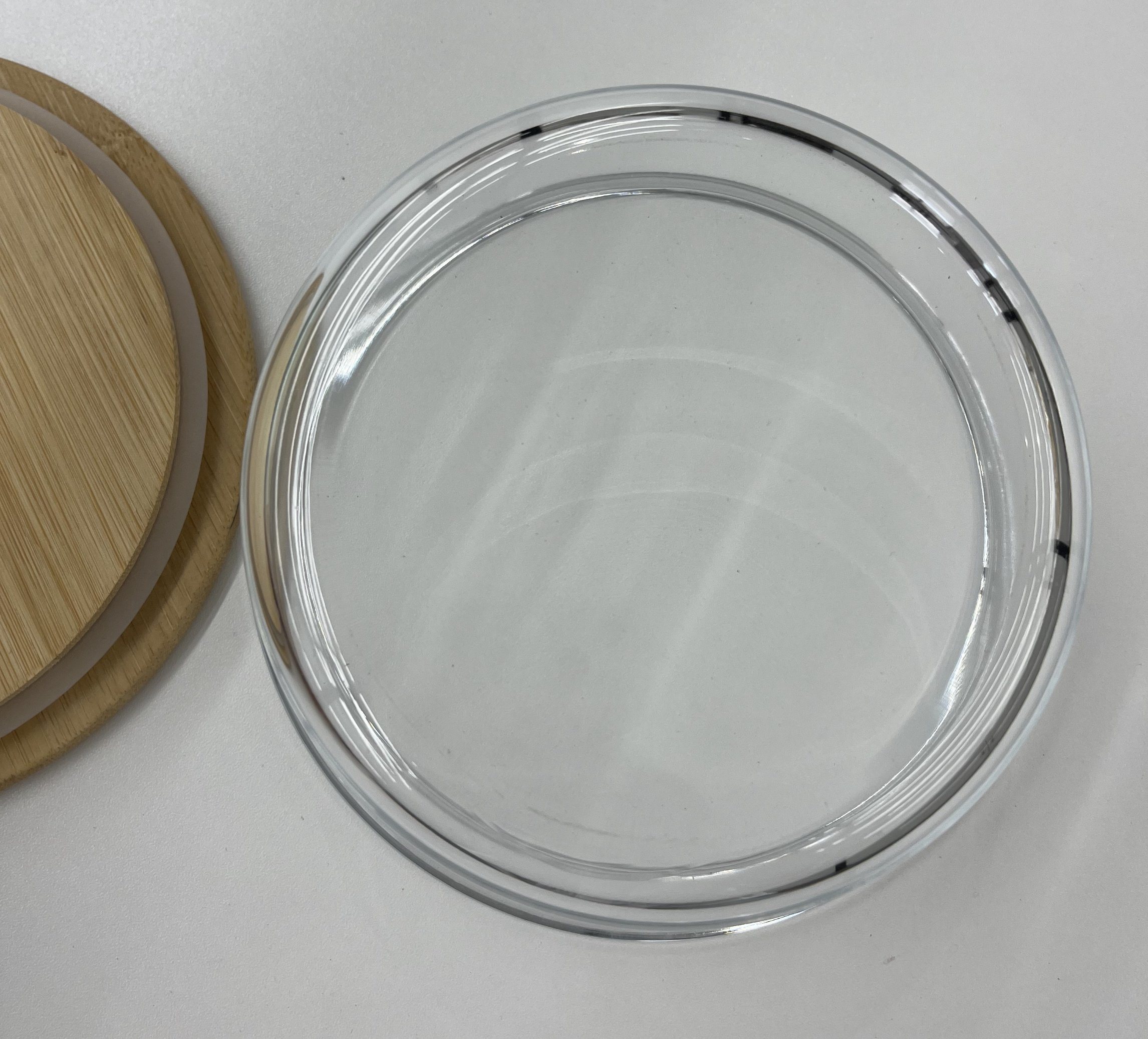 High-Borosilicate Glass Food Container with Bamboo Wood Lid Round Shape