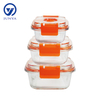 High-Borosilicate Glass Food Container with Orange Vacuum Lid Square Shape