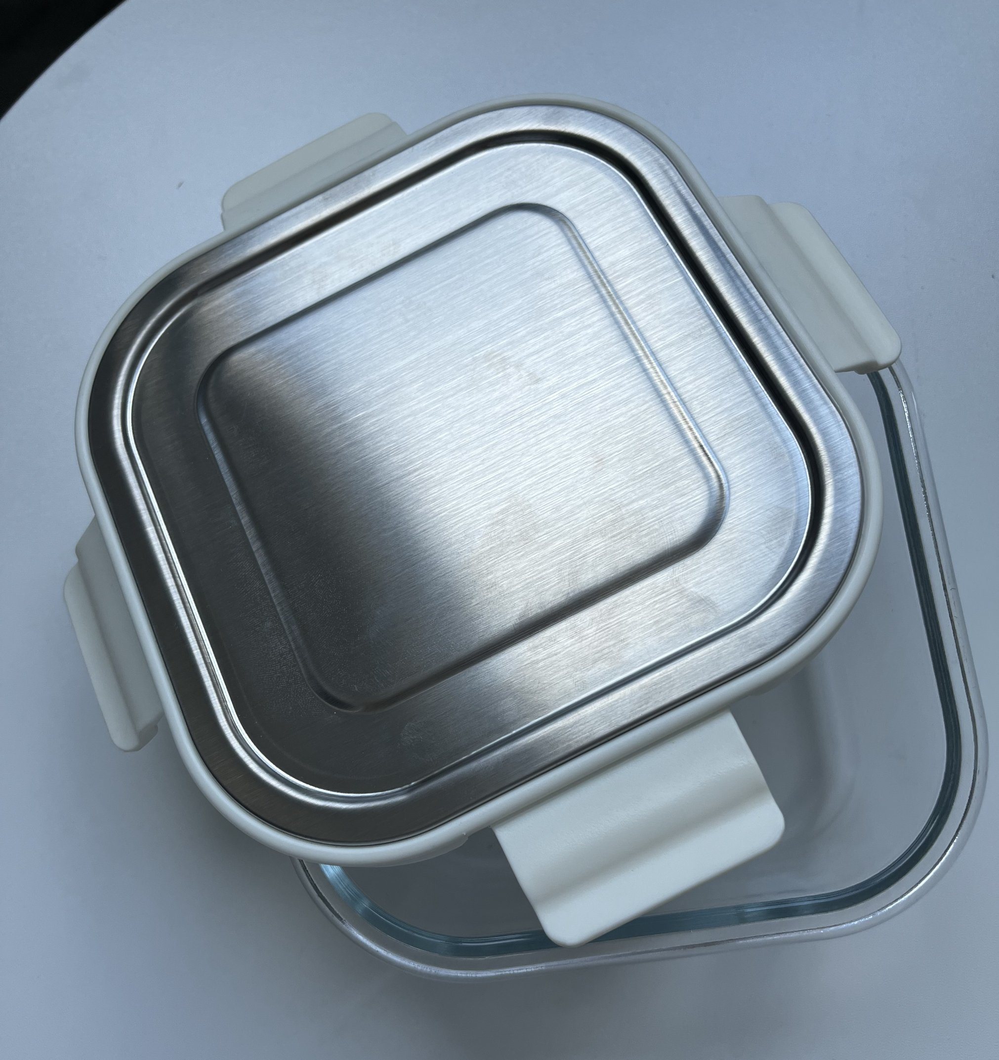 Square Glass Food Container with Four Lock Plastic+Iron Lid