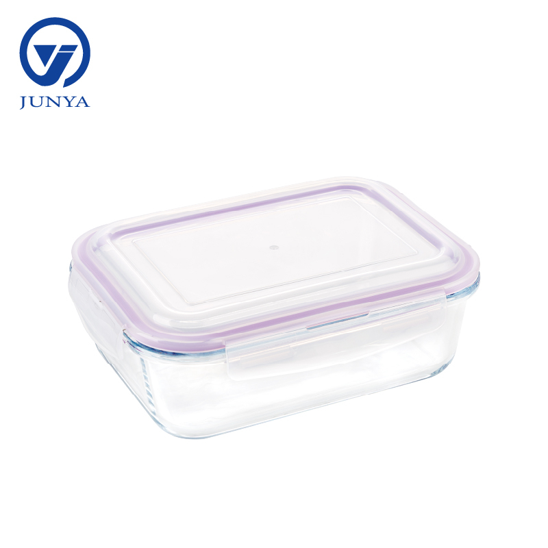 Rectangle Glass Food Container with Four Lock Plastic Lid