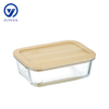 Round Glass Food Container with Bamboo Wood Lid Indentation
