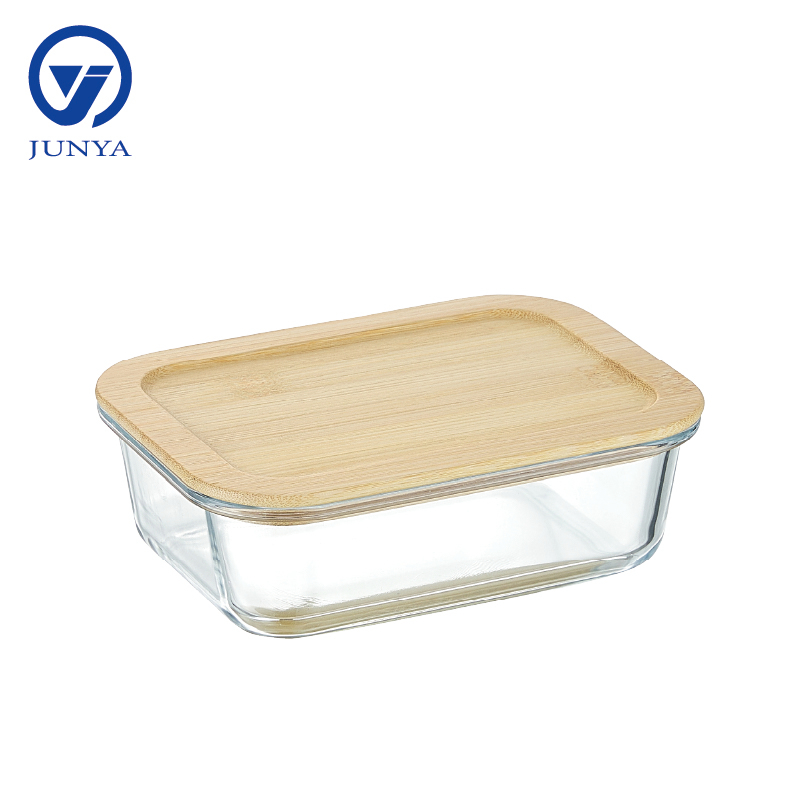 Round Glass Food Container with Bamboo Wood Lid Indentation