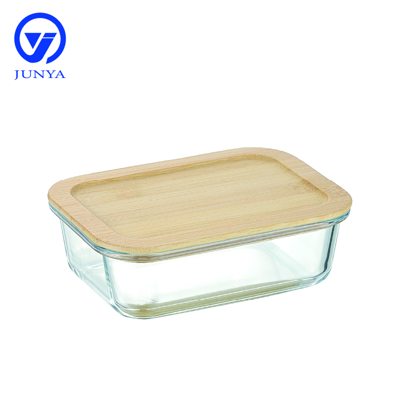 Round Glass Food Container with Bamboo Wood Lid Indentation