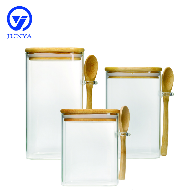 High-Borosilicate Glass Storage Jar with Bamboo Wood Lid And Wood Spoon