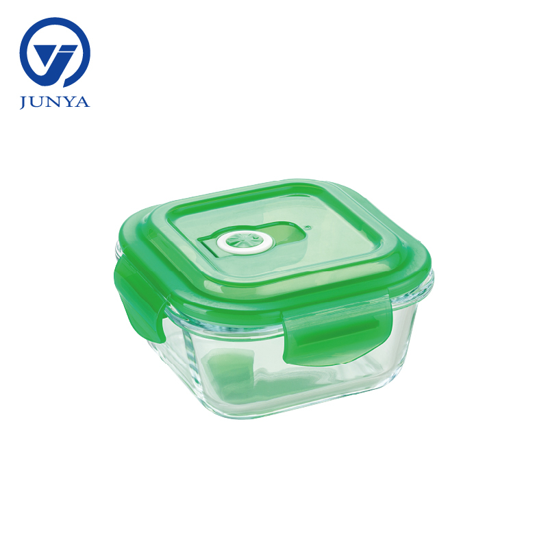 Square Glass Food Container with Plastic Valve Lid