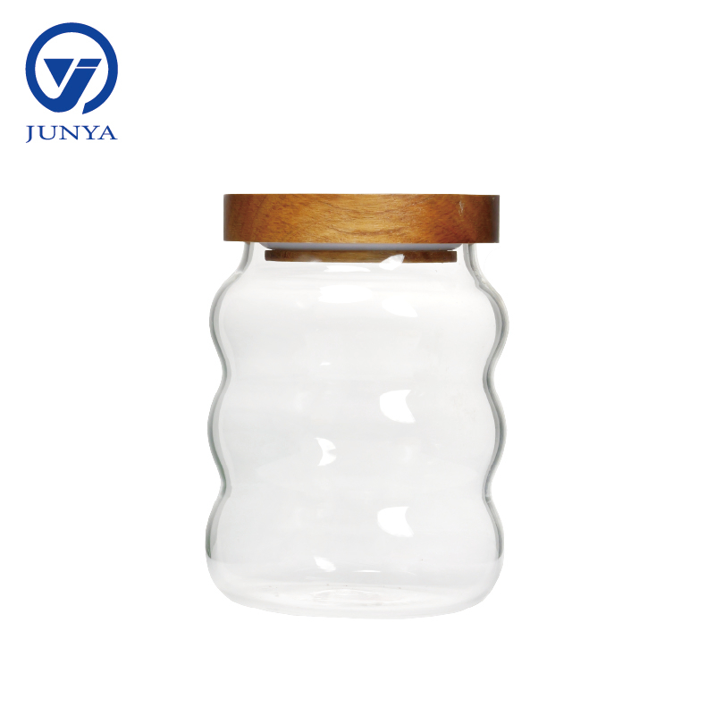 High-Borosilicate Glass Storage Jar with Bamboo Wood Lid Modern Shape