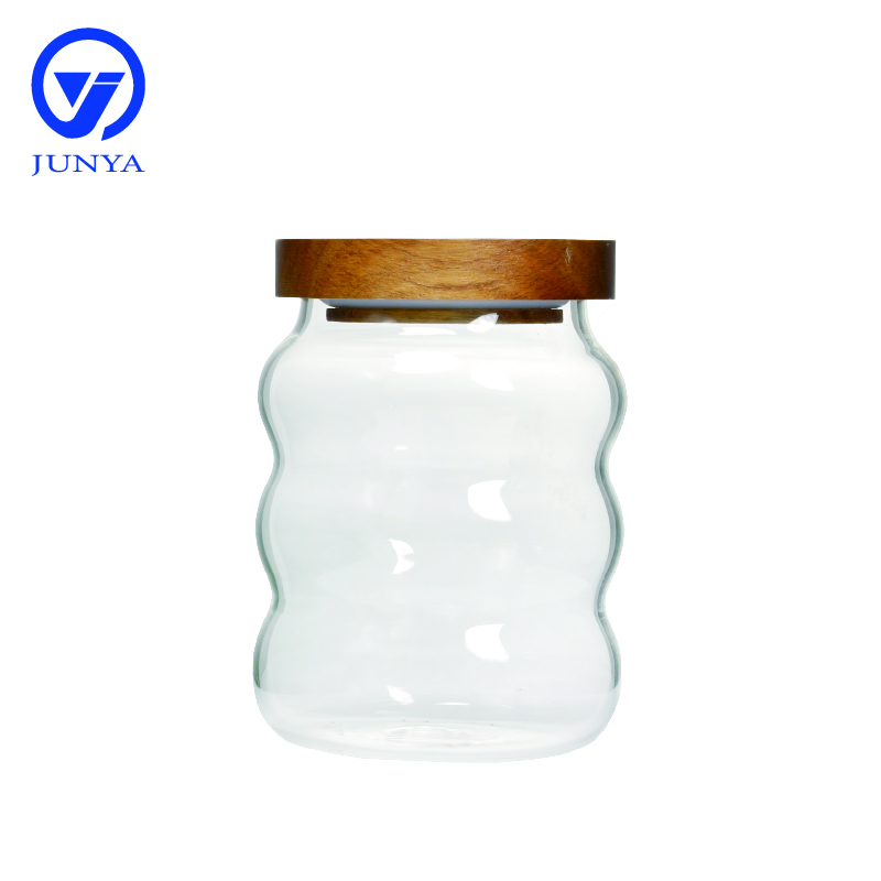 High-Borosilicate Glass Storage Jar with Bamboo Wood Lid Modern Shape