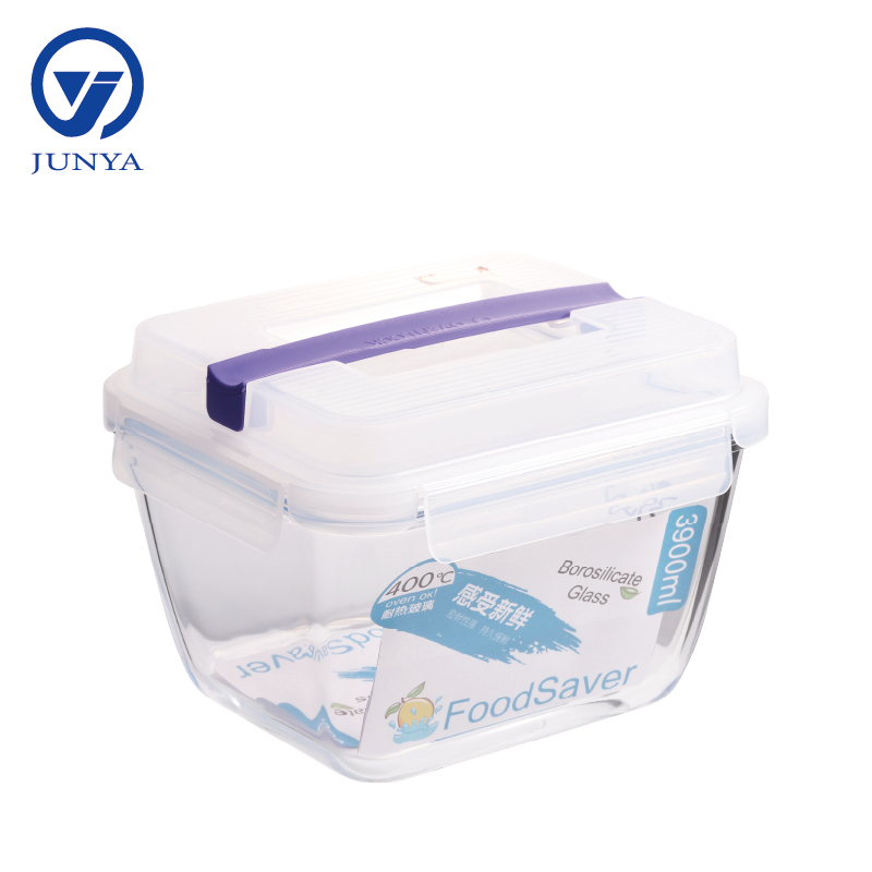Large Size Glass Food Container with Handle of Plastic Top Cover