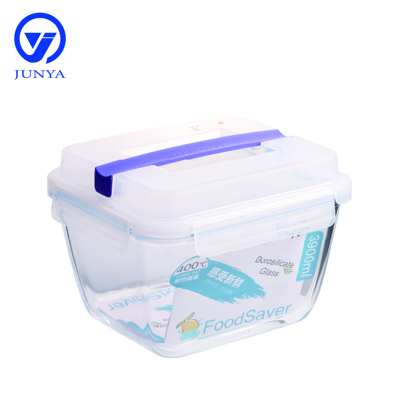 Large Size Glass Food Container with Handle of Plastic Top Cover