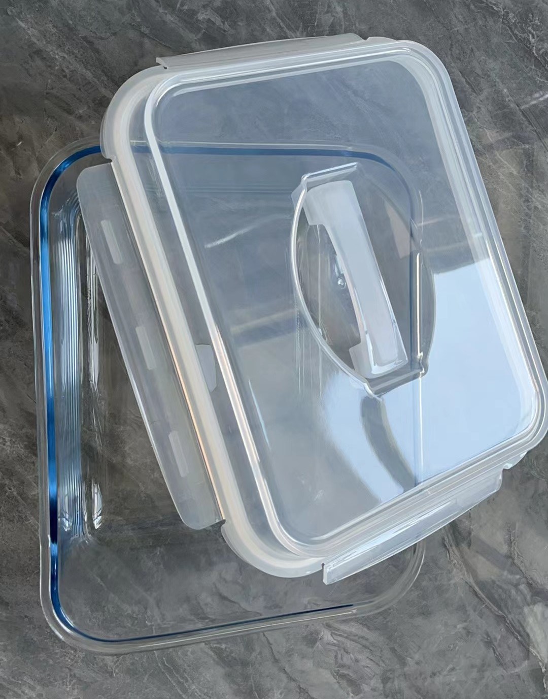 Large Size Glass Food Container with Handle of Plastic Top Cover