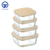 High-Borosilicate Glass Food Container with Bamboo Wood Lid Square Shape