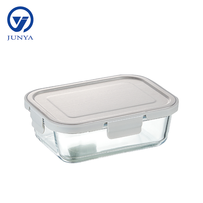 Rectangle Glass Food Container with Four Lock Plastic+Iron Lid