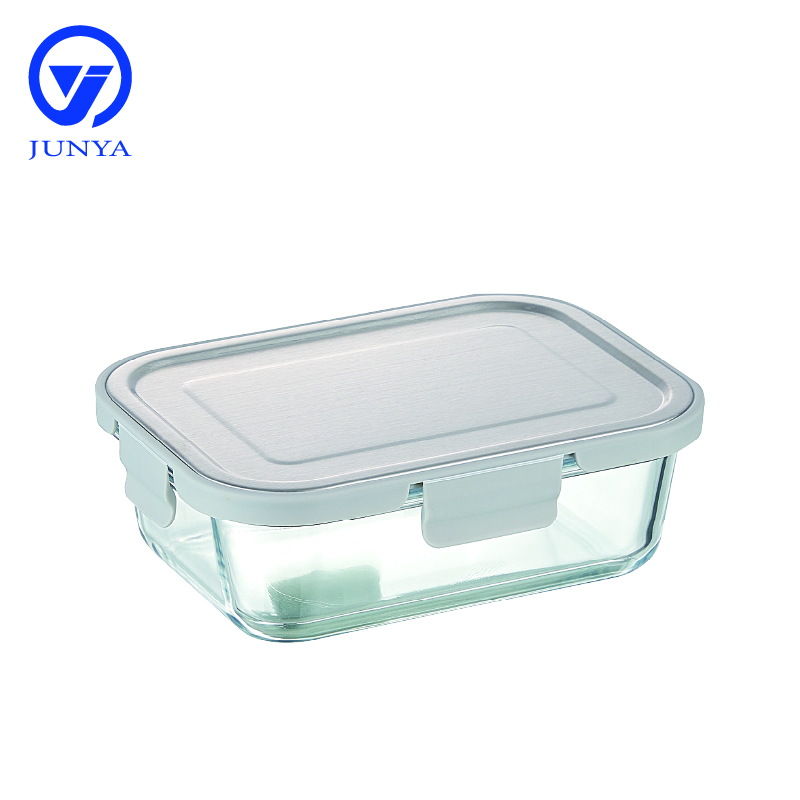 Rectangle Glass Food Container with Four Lock Plastic+Iron Lid