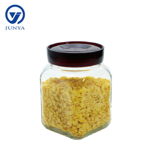 Glass Storage Jar with Red Plastic Lid Square Shape