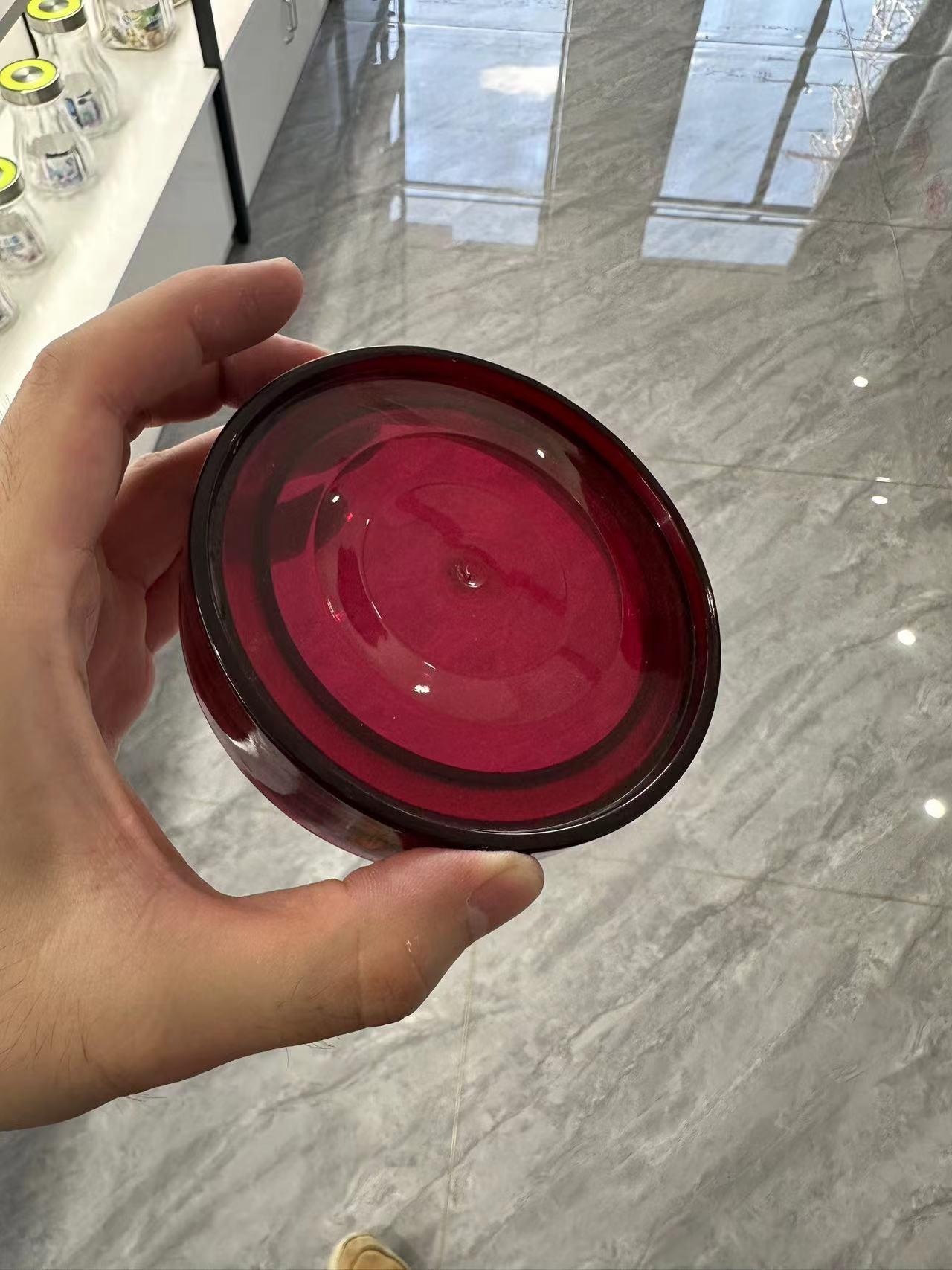Glass Storage Jar with Red Plastic Lid Round Shape