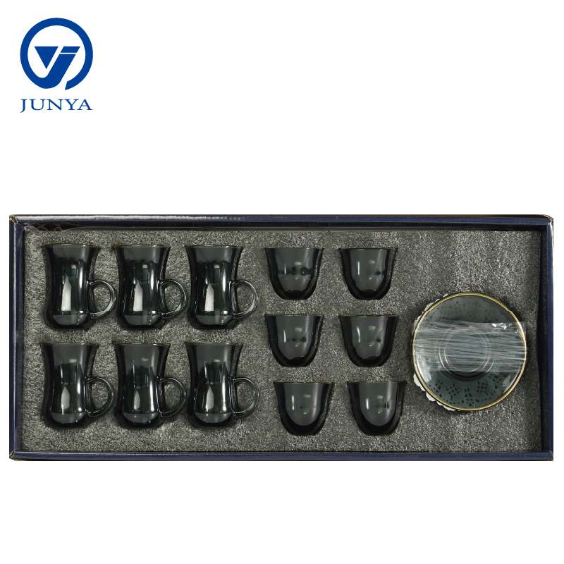 Modern Black Tea Mug Set Featuring Distinctive Glass Design