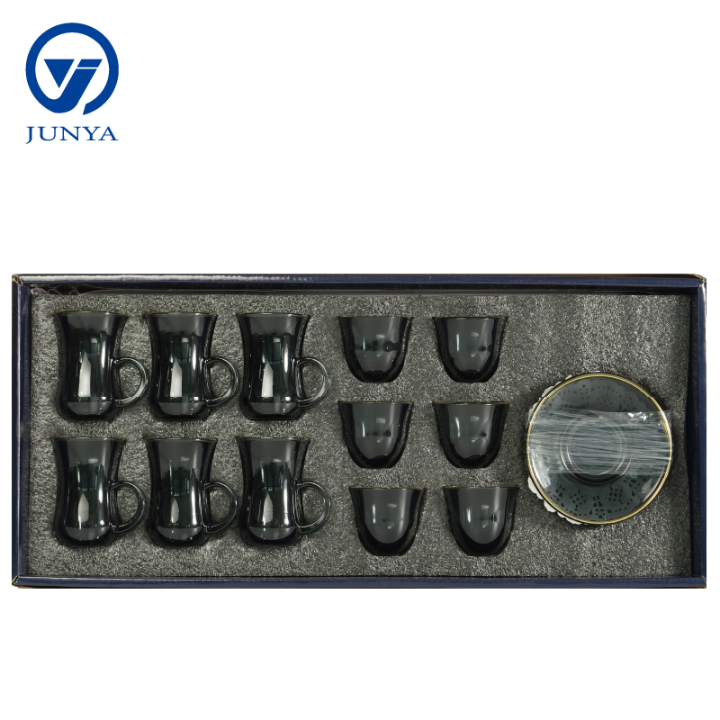 Modern Black Tea Mug Set Featuring Distinctive Glass Design