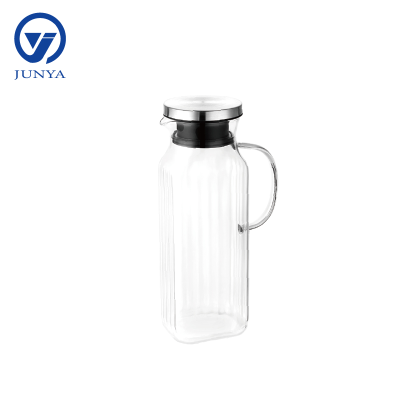 Large High-Borosilicate Glass Jug With Stainless Steel Lid Stripe Shape