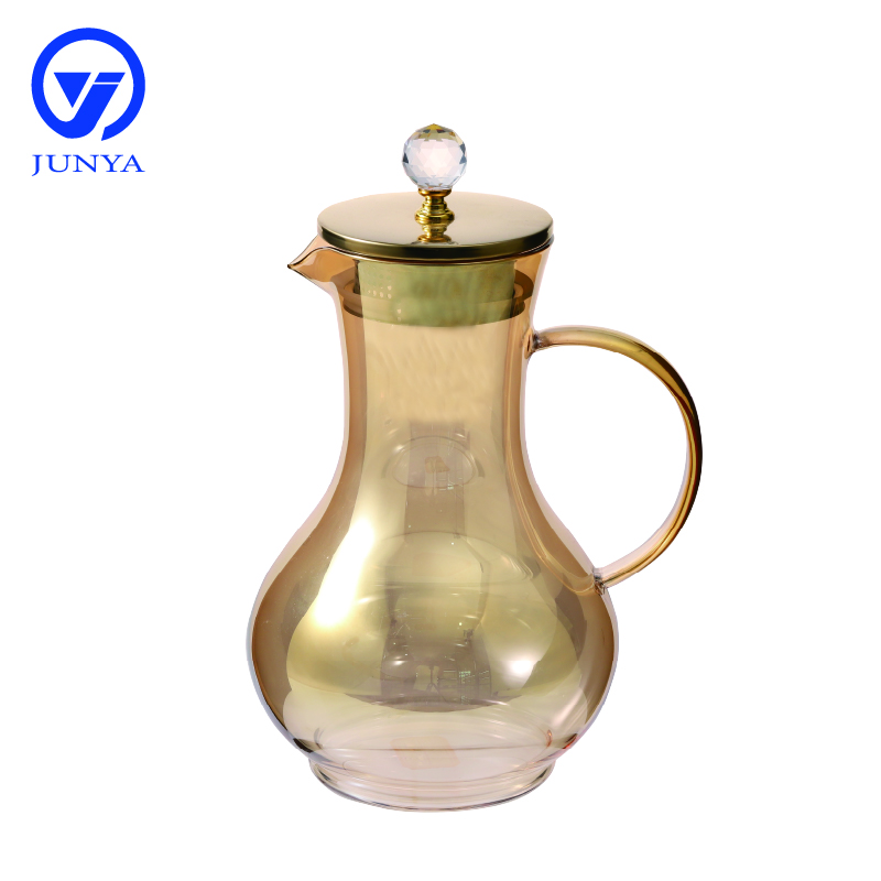 High-Borosilicate Glass Water&Tea Jug with Electroplating Calabash Shape
