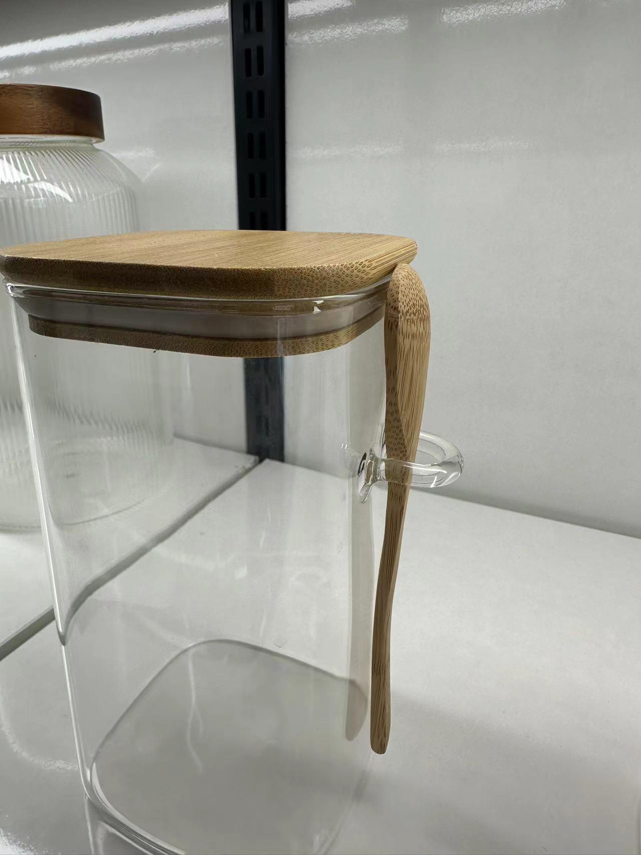 High-Borosilicate Glass Storage Jar with Bamboo Wood Lid And Wood Spoon