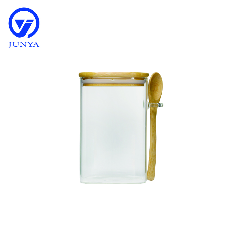 High-Borosilicate Glass Storage Jar with Bamboo Wood Lid and Wood Spoon