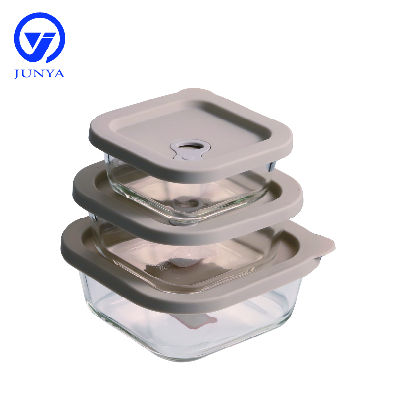 Square Glass Food Container with Silicon Lid