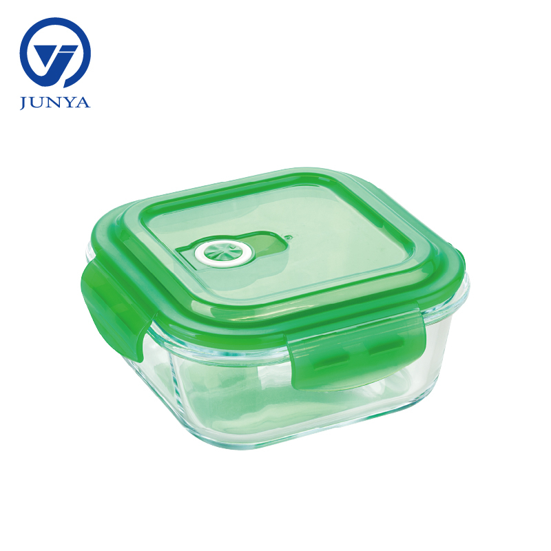Square Glass Food Container with Plastic Valve Lid