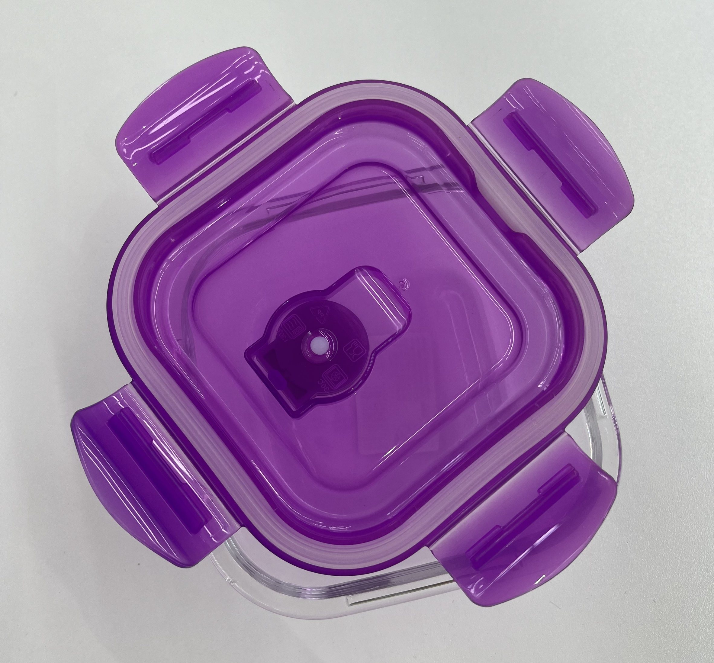 Square Glass Food Container with Plastic Valve Lid B