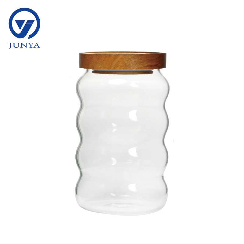 High-Borosilicate Glass Storage Jar with Bamboo Wood Lid Modern Shape