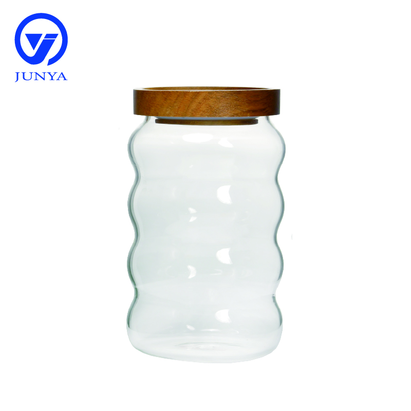 High-Borosilicate Glass Storage Jar with Bamboo Wood Lid Modern Shape