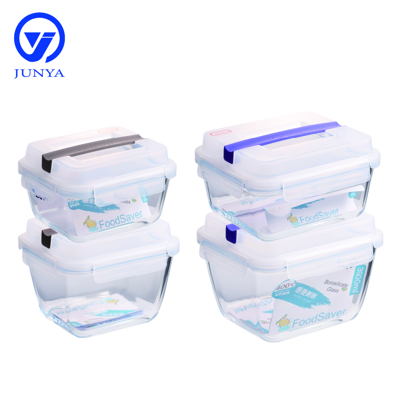 Large Size Glass Food Container with Handle of Plastic Top Cover
