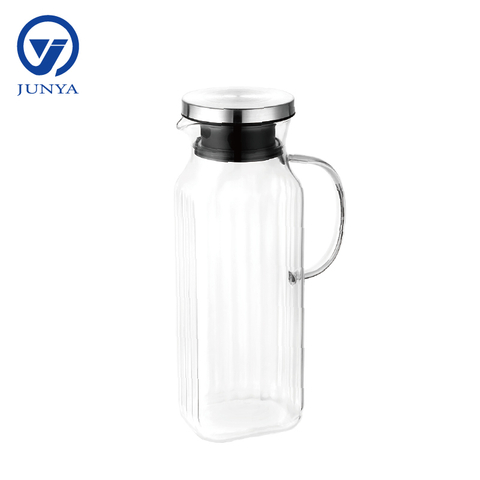 Large High-Borosilicate Glass Jug with Stainless Steel Lid Stripe Shape