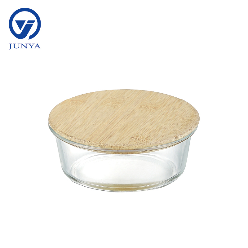 High-Borosilicate Glass Food Container with Bamboo Wood Lid Round Shape