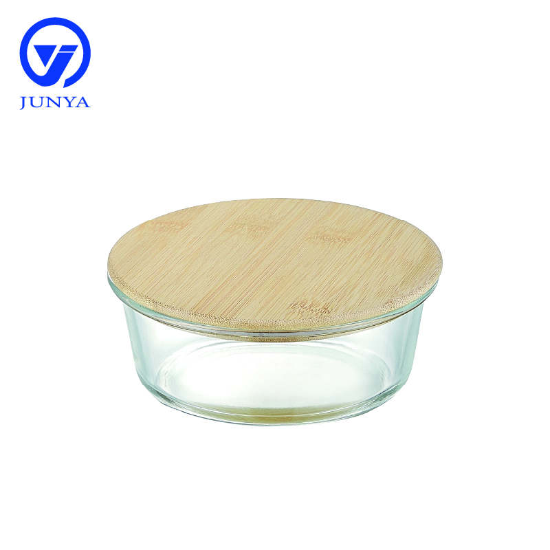 High-Borosilicate Glass Food Container with Bamboo Wood Lid Round Shape