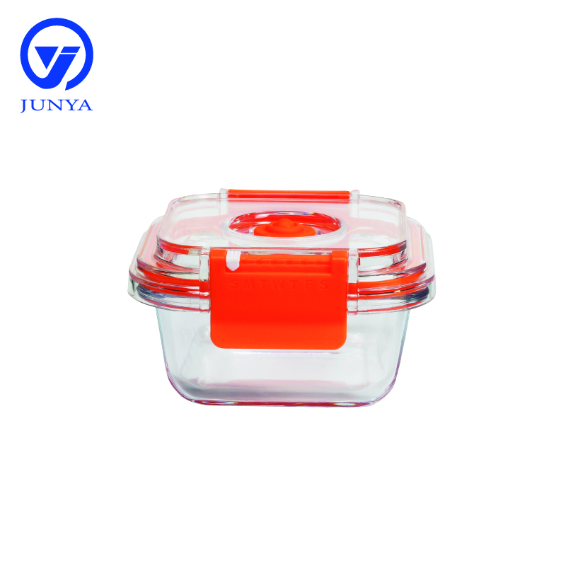 High-Borosilicate Glass Food Container with Orange Vacuum Lid Square Shape