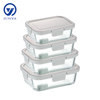 Rectangle Glass Food Container with Four Lock Plastic+Iron Lid