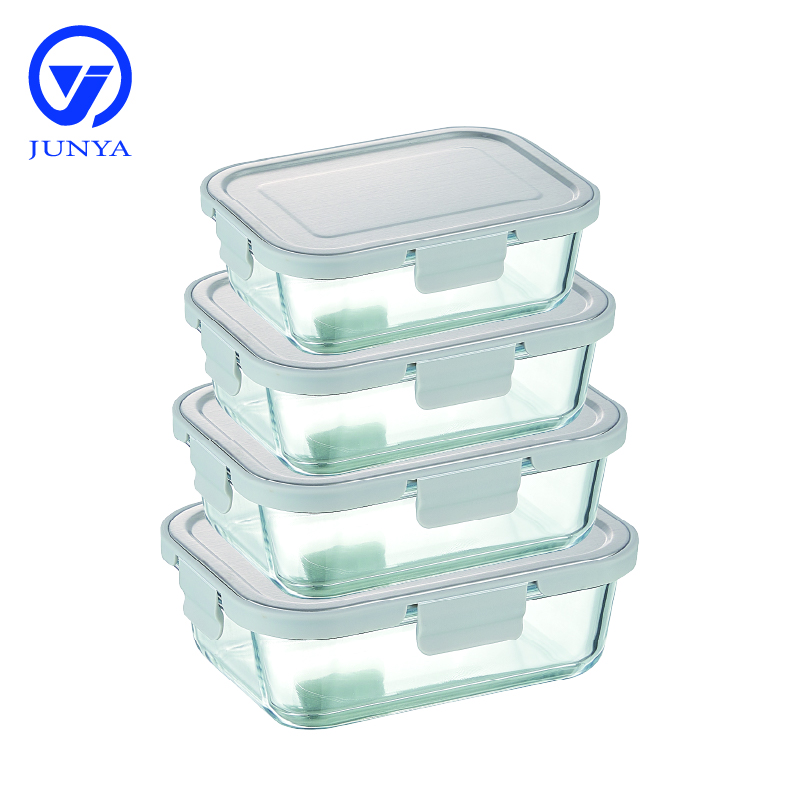 Rectangle Glass Food Container with Four Lock Plastic+Iron Lid