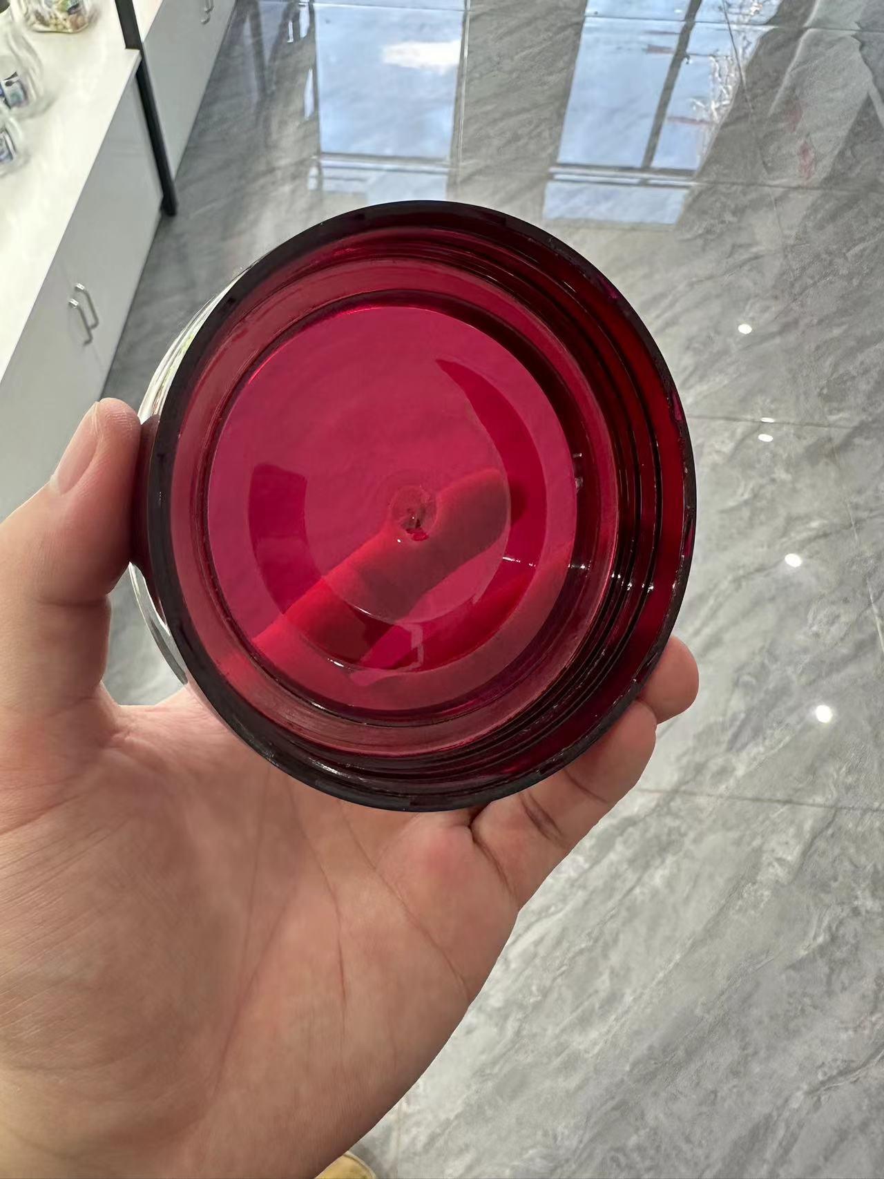 Glass Storage Jar with Red Plastic Lid Round Shape